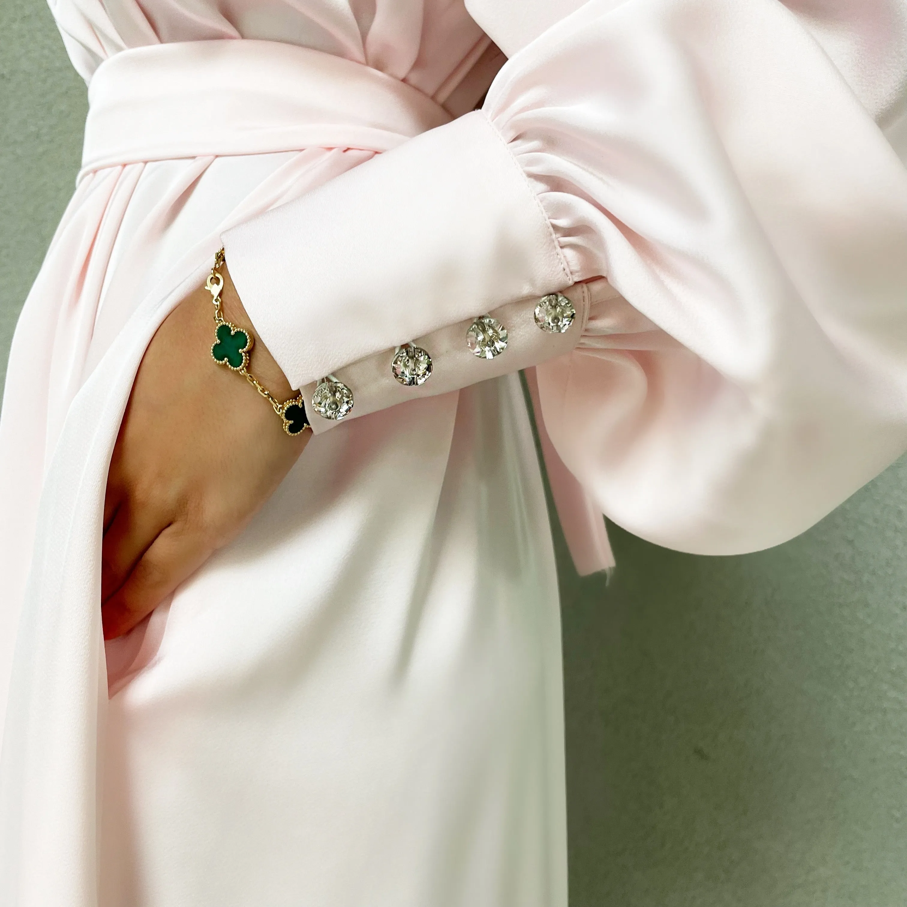 AW 21 AMANI  PINK CREPE SATIN HIGH NECK DRESS