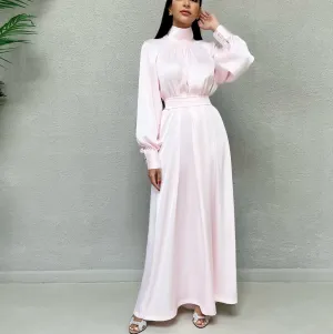 AW 21 AMANI  PINK CREPE SATIN HIGH NECK DRESS