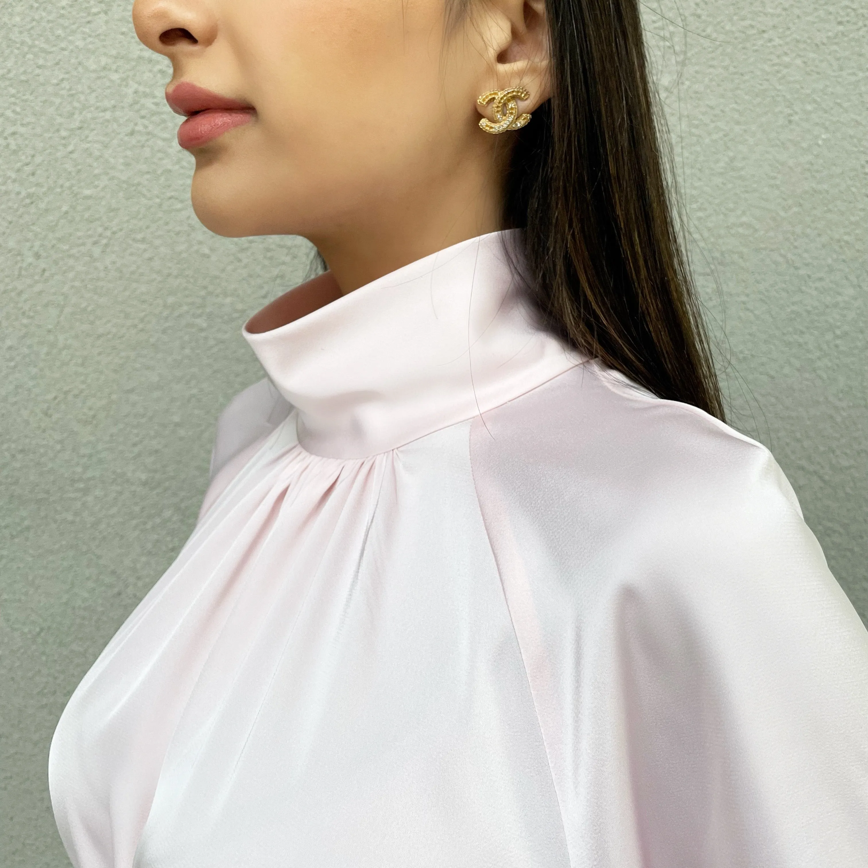 AW 21 AMANI  PINK CREPE SATIN HIGH NECK DRESS