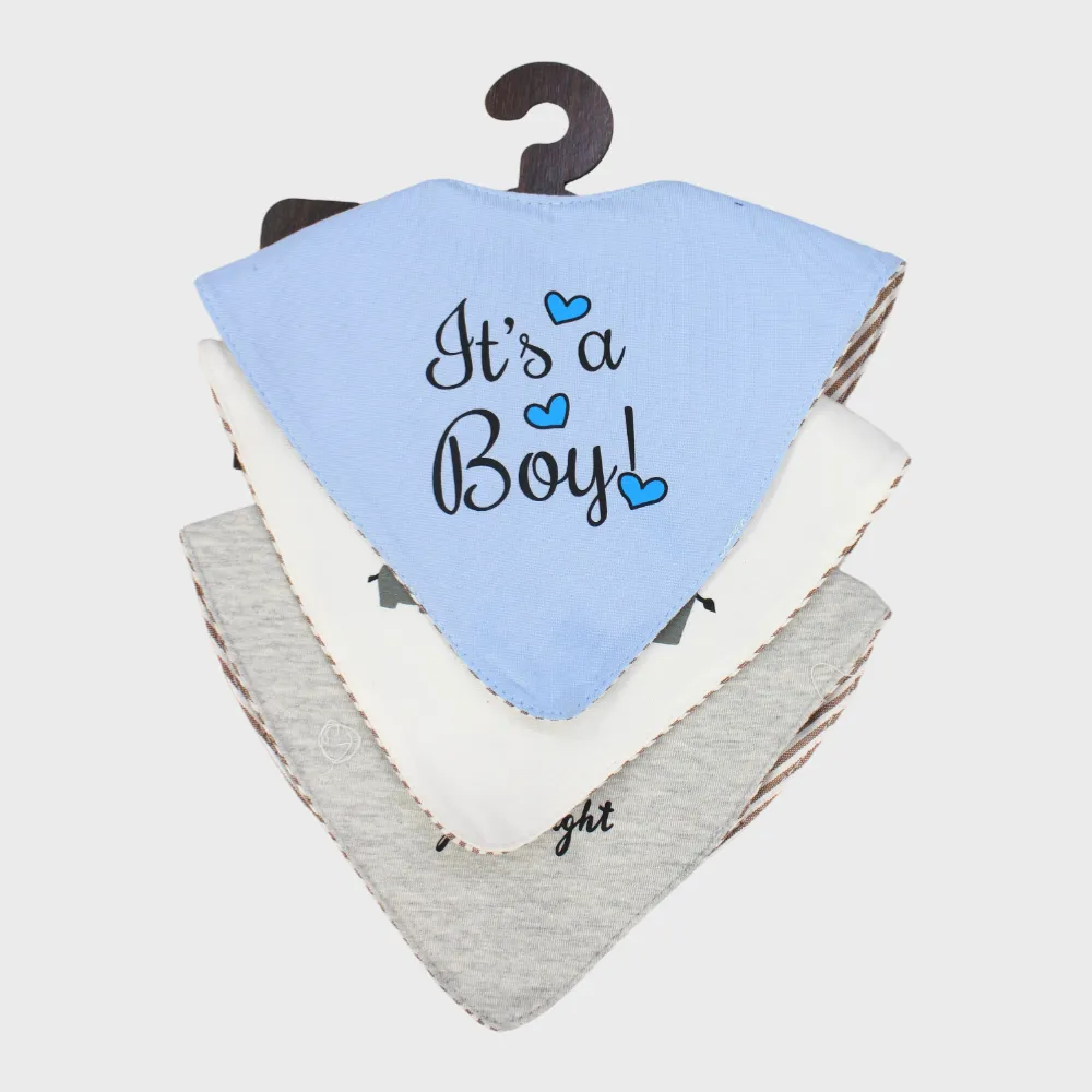 BABY Boys Cotton Bib Set – "Oh Baby, It’s a Boy" (Pack of 3, Scarf Style)