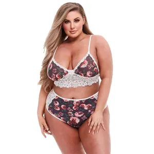 Baci Grey Floral & Lace Vintage Ensemble Lingerie 2 Pieces Taille De Reine