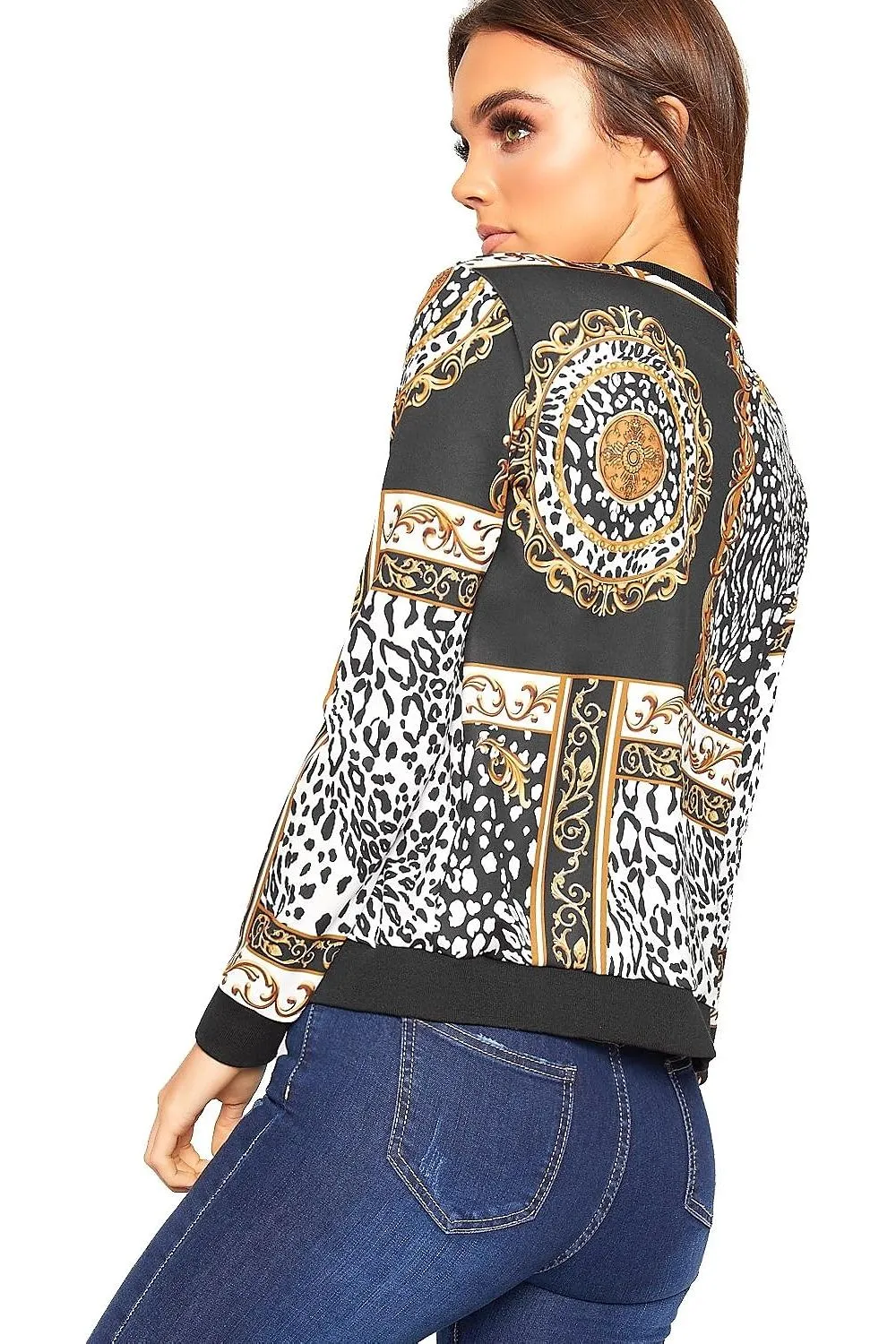 Baroque Leopard Scarf Print Bomber Jacket