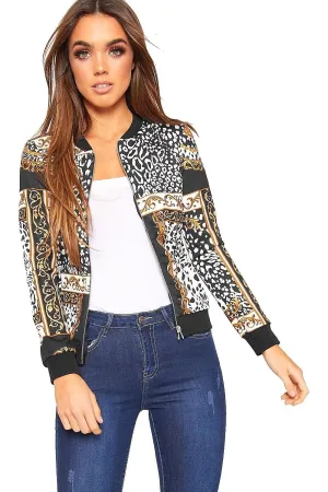 Baroque Leopard Scarf Print Bomber Jacket