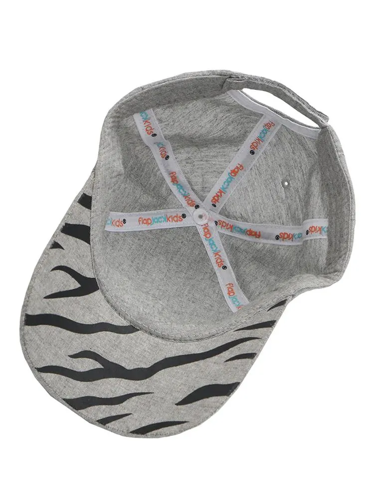 Baseball Kids Cap - Tiger With 3D Ears - Grey & Black