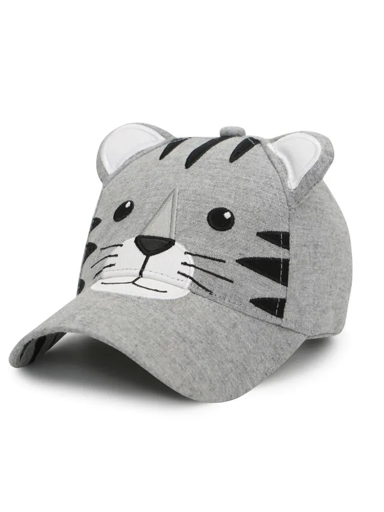 Baseball Kids Cap - Tiger With 3D Ears - Grey & Black