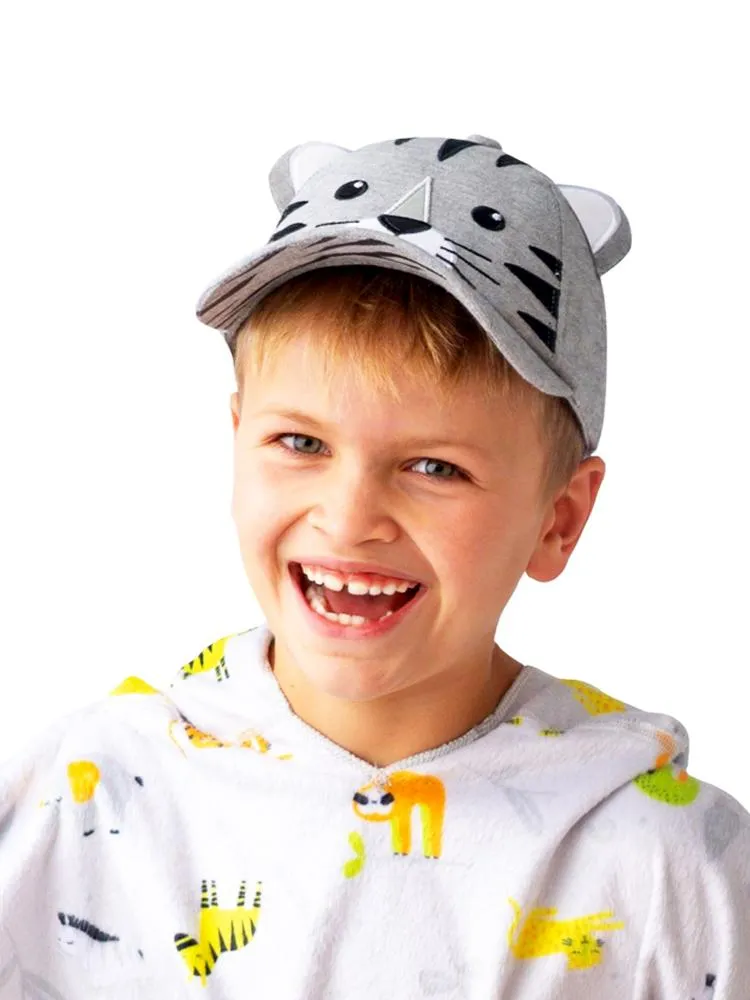 Baseball Kids Cap - Tiger With 3D Ears - Grey & Black