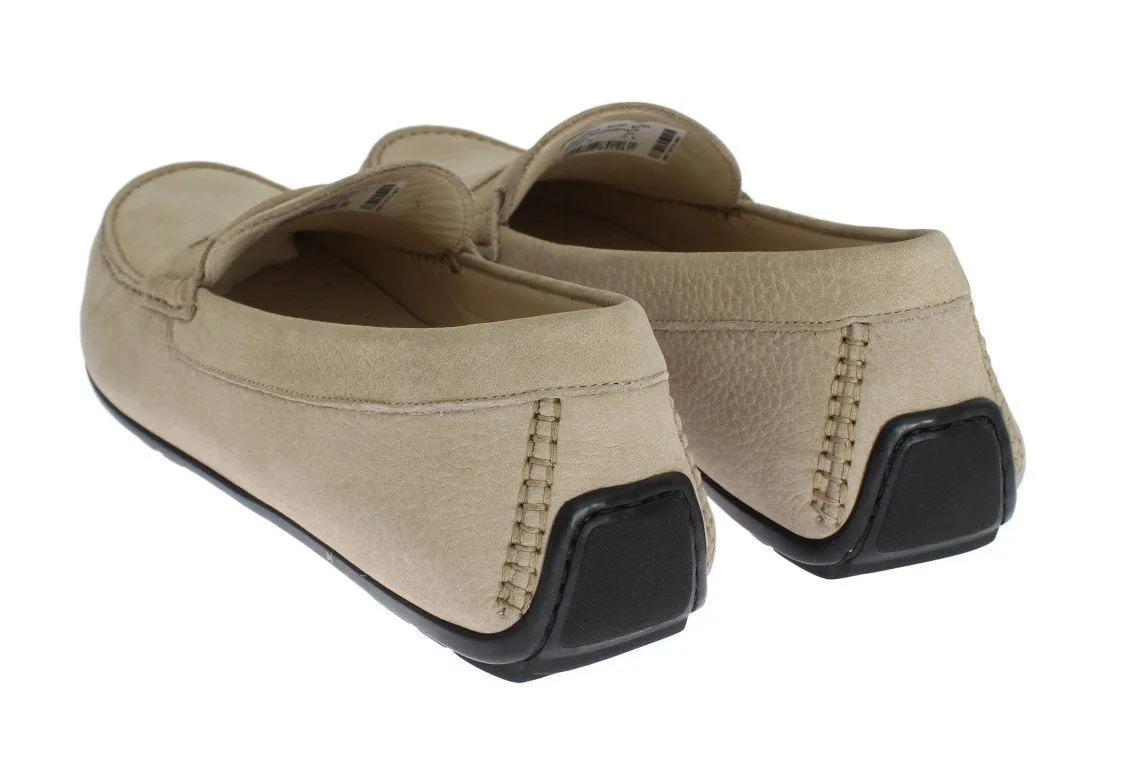 Beige Leather Loafers Shoes