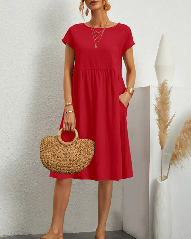 Bequemes Midi-Kleid mit Rundhalsausschnitt & Taschen