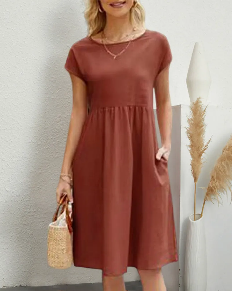 Bequemes Midi-Kleid mit Rundhalsausschnitt & Taschen