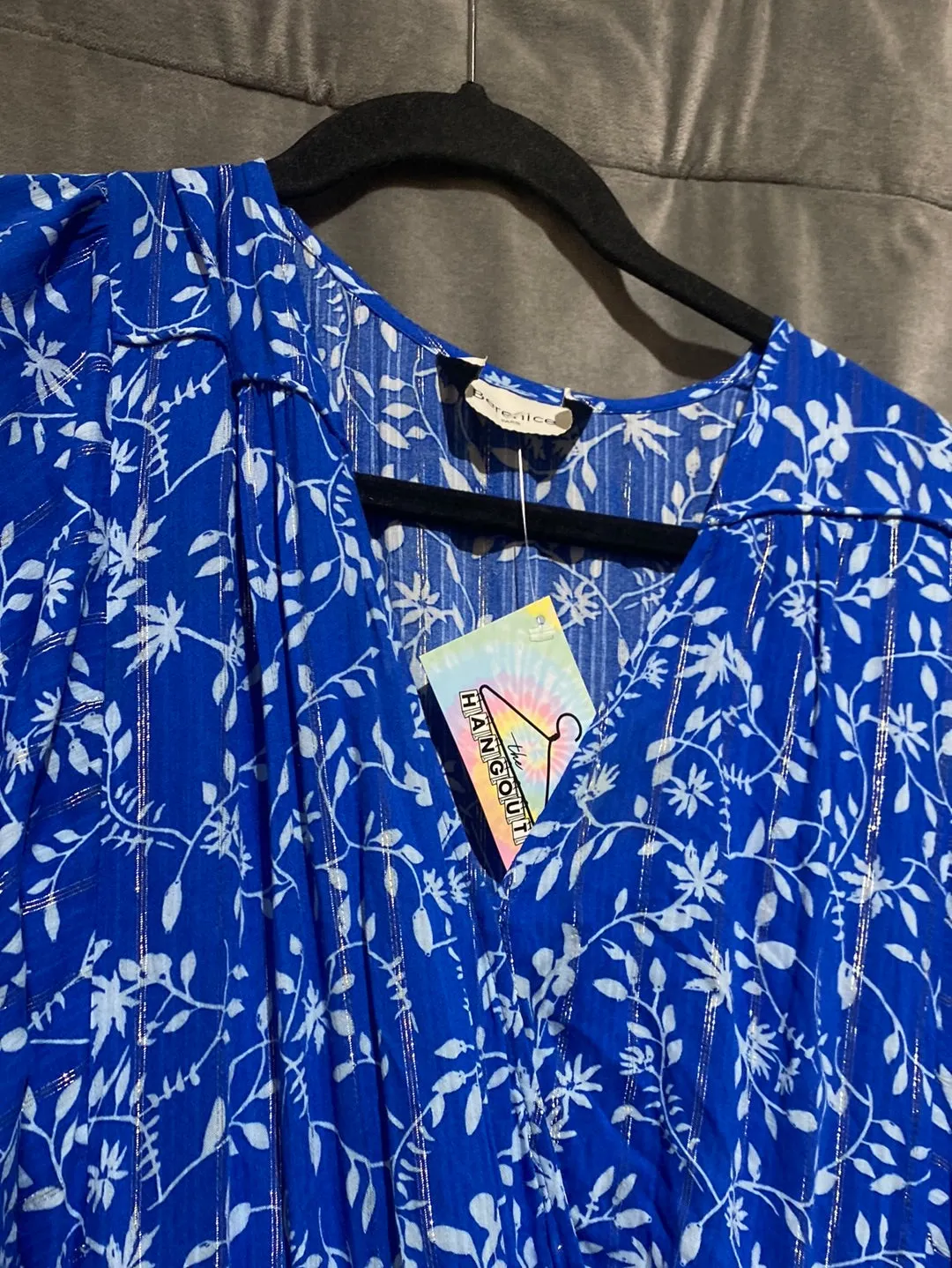 Berenice Blue Floral Short Sleeve Flowy Sleeve Maxi Dress