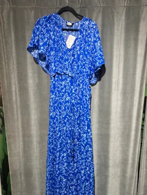 Berenice Blue Floral Short Sleeve Flowy Sleeve Maxi Dress