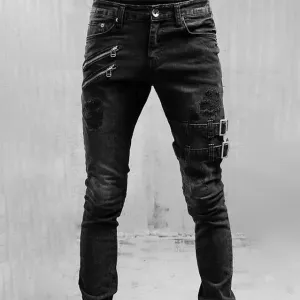 Biker Edge™ | Men's Ripped Skinny Jeans | Punk Style, Buckle Detail, Stretch Fabric for Comfort