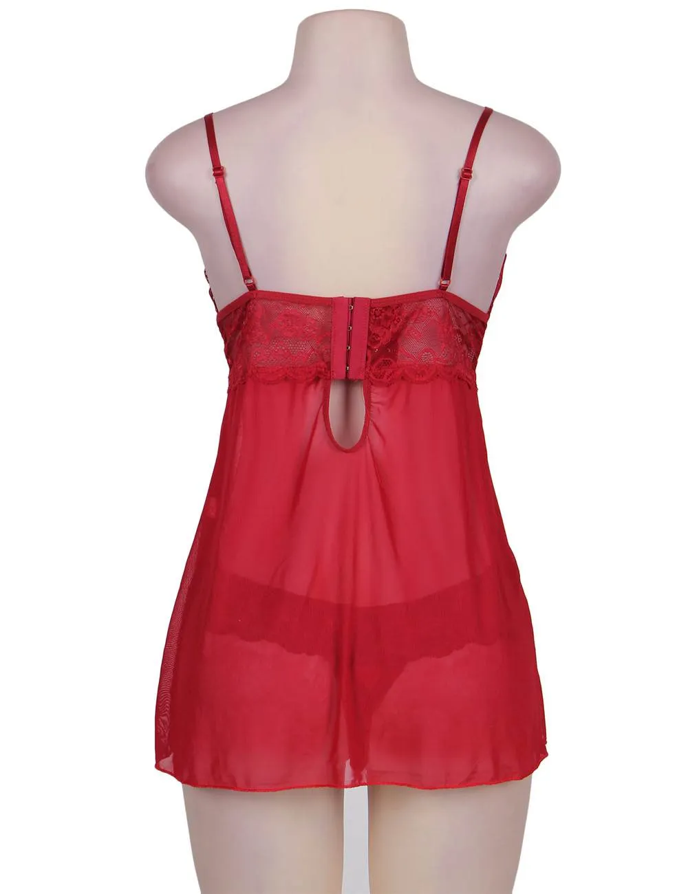 Black & Red Sweetheart Scalloped Lace Decor Babydoll Egypt