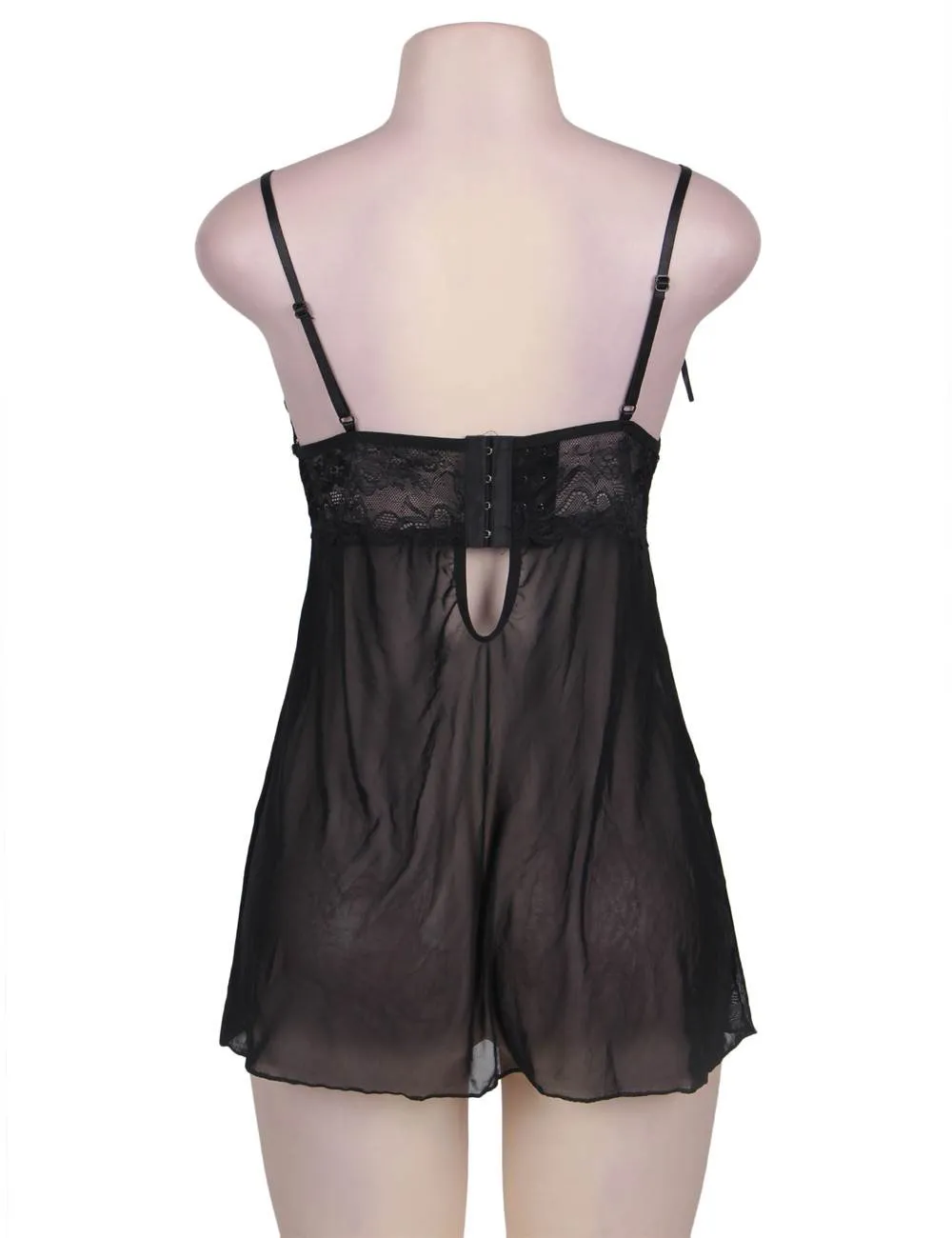 Black & Red Sweetheart Scalloped Lace Decor Babydoll Egypt