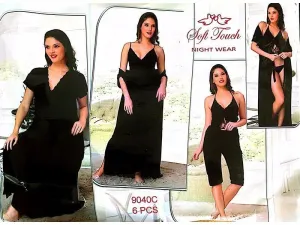 Black Bridal Bikini Nighty  - 6 Pcs Set - 9040C