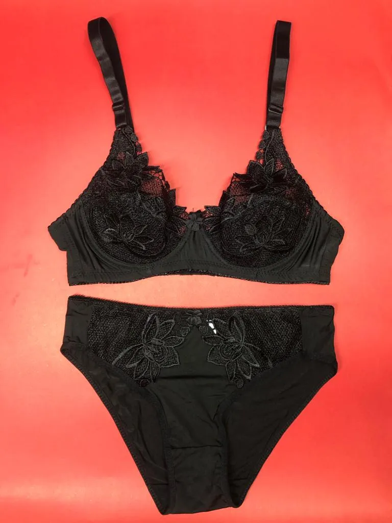 Black Bridal Bra Panty Sets - Non Padded Underwired Bra Panty Set 2020