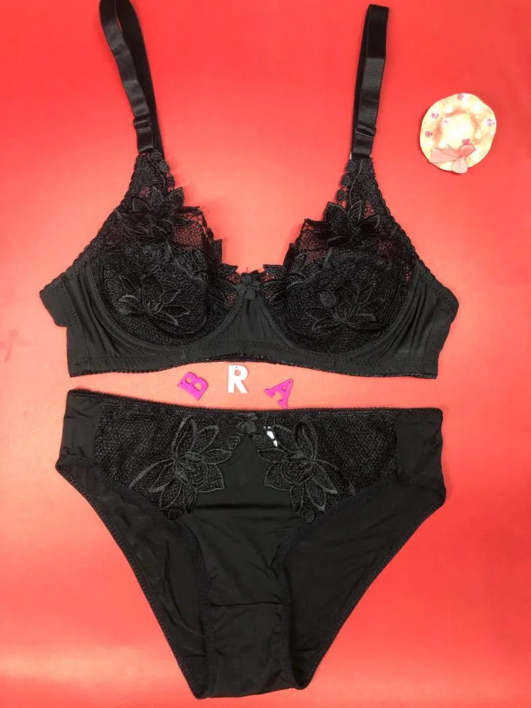 Black Bridal Bra Panty Sets - Non Padded Underwired Bra Panty Set 2020