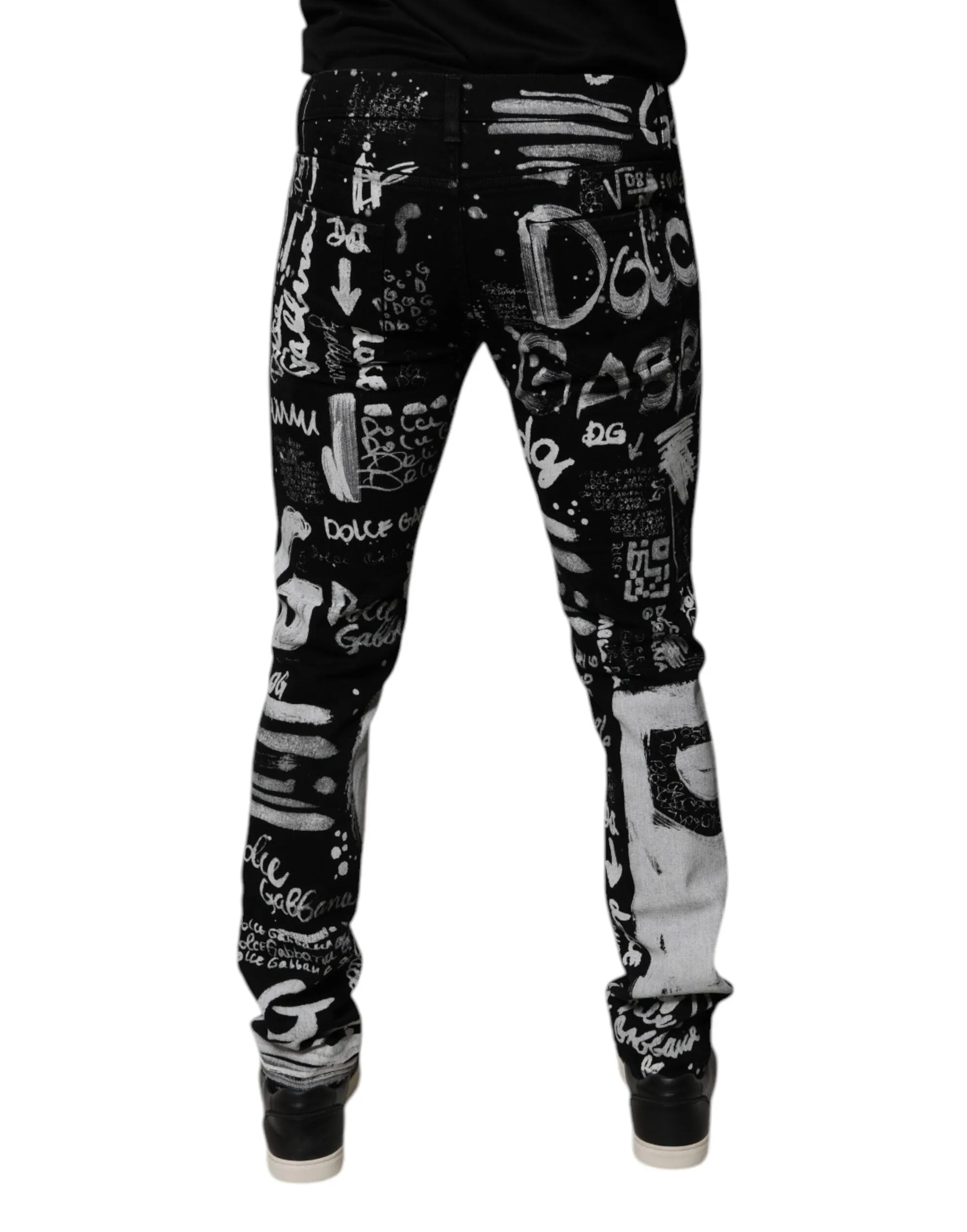 Black Cotton Logo Print Skinny Denim Jeans