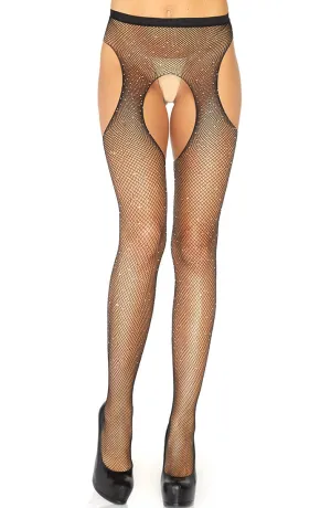 Black crystalized fishnet suspender pantyhose
