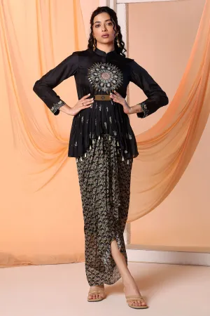 Black eraya embellished drape skirt set