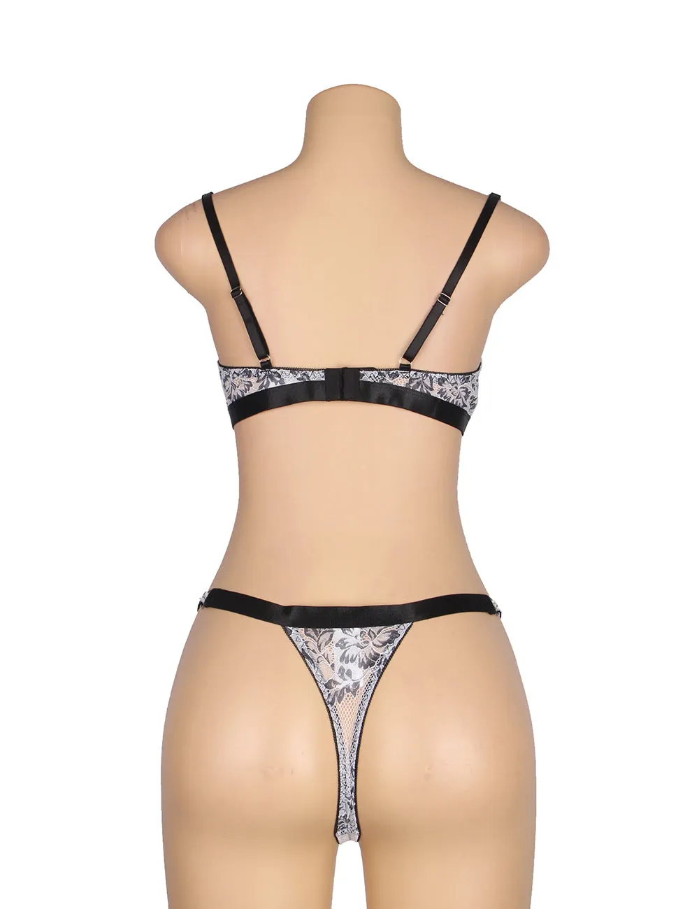 Black Floral Lace Underwire White Bra Set