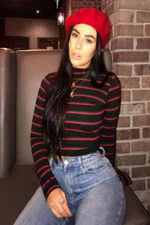 Black High Neck Stripe Crop Top - Londyn