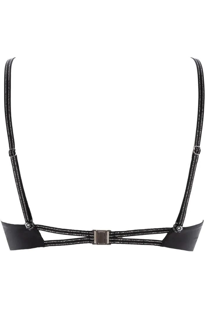 Black lace bralette with black pearls - Destino Dark Bra