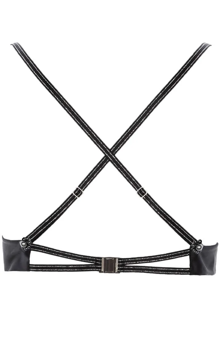 Black lace bralette with black pearls - Destino Dark Bra