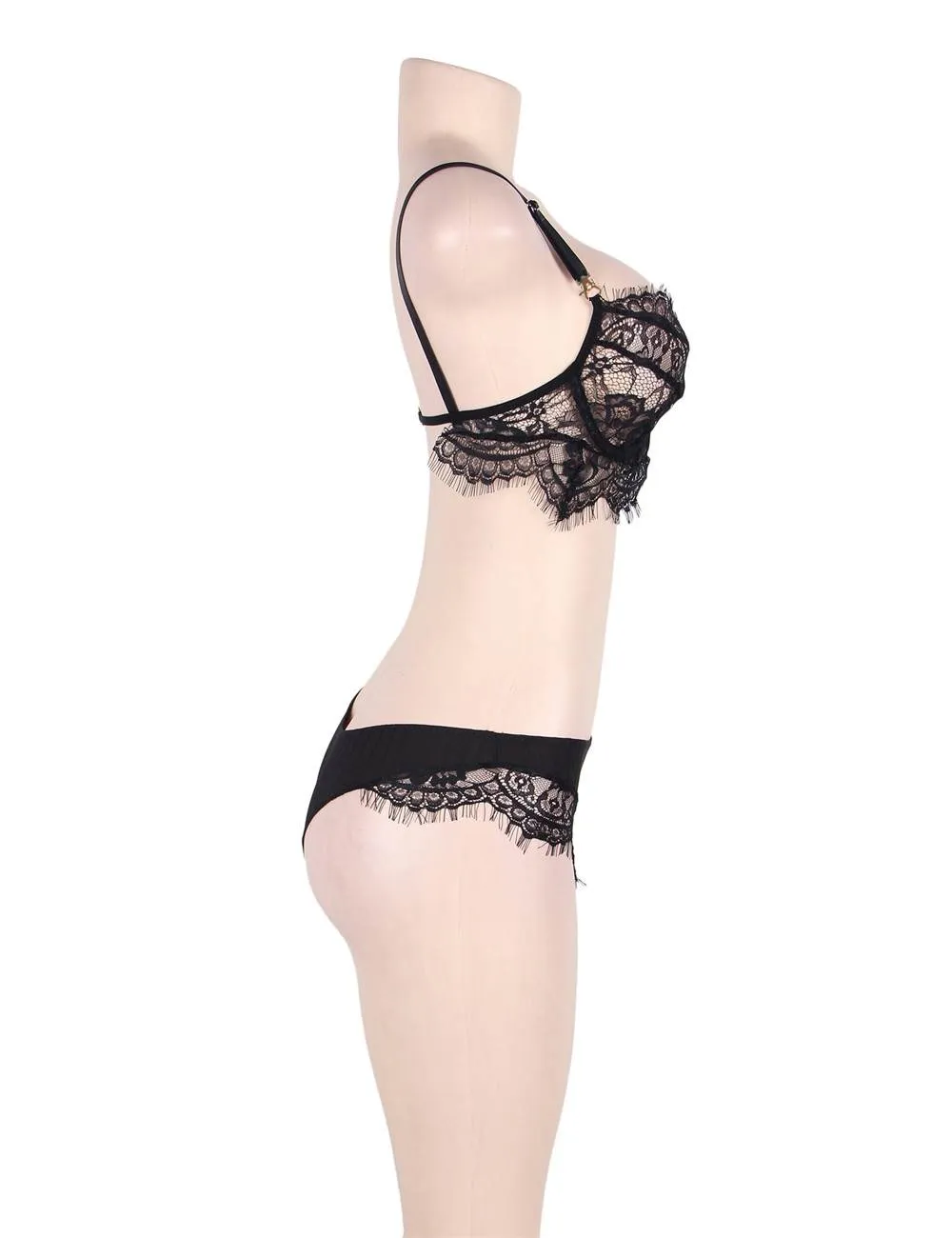 Black Lace Temptation 2pcs Bralette Lingerie Set