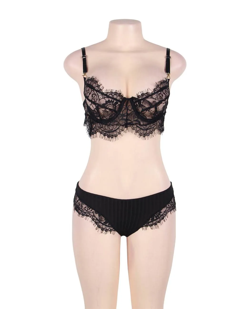 Black Lace Temptation 2pcs Bralette Lingerie Set