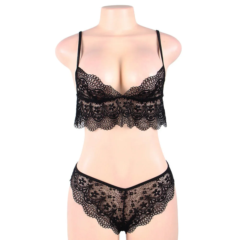 Black Lace Temptation 2pcs Bralette Lingerie Set