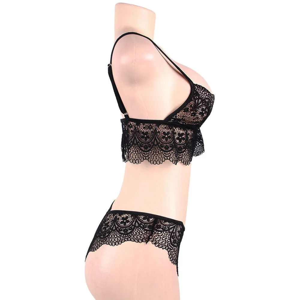 Black Lace Temptation 2pcs Bralette Lingerie Set