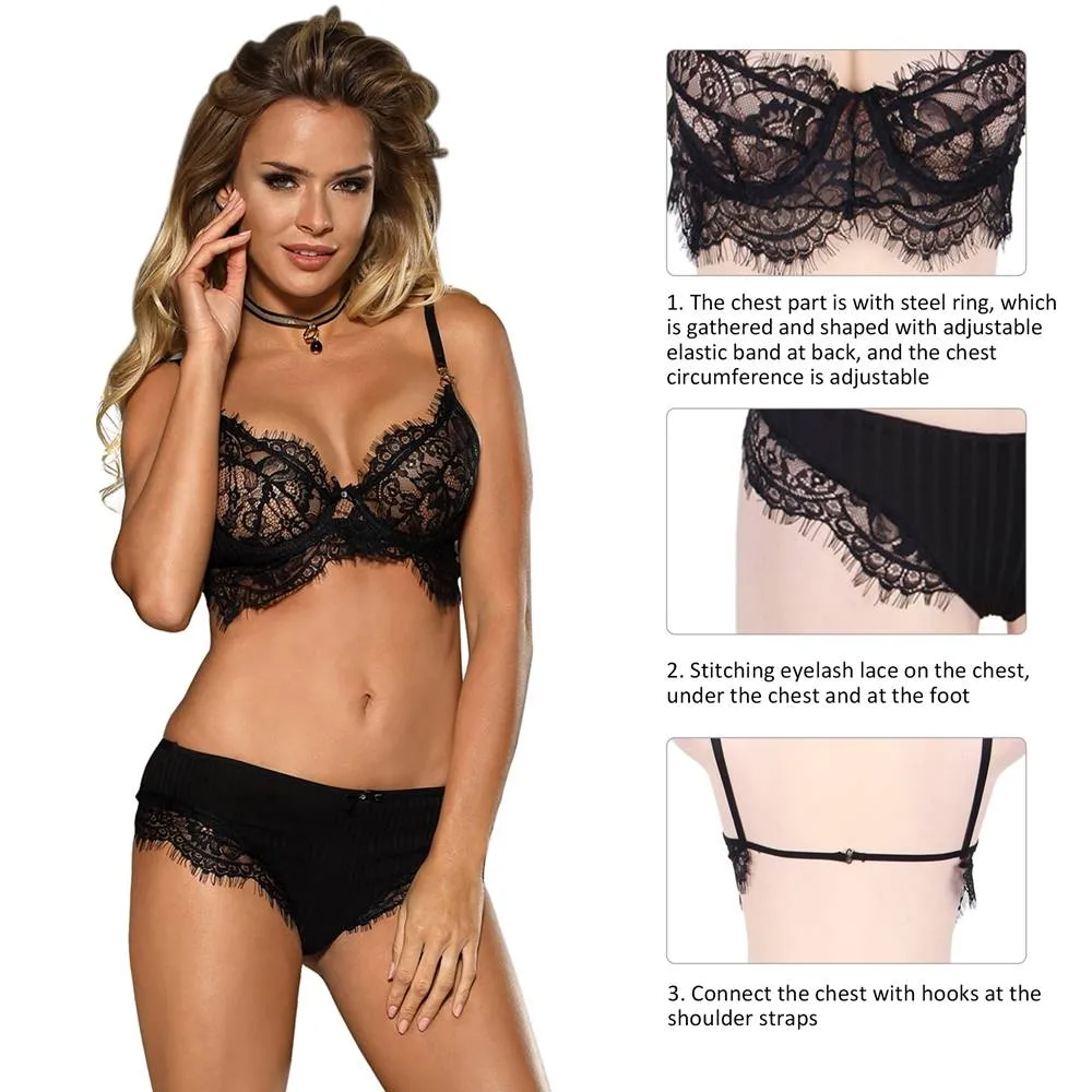 Black Lace Temptation 2pcs Bralette Lingerie Set