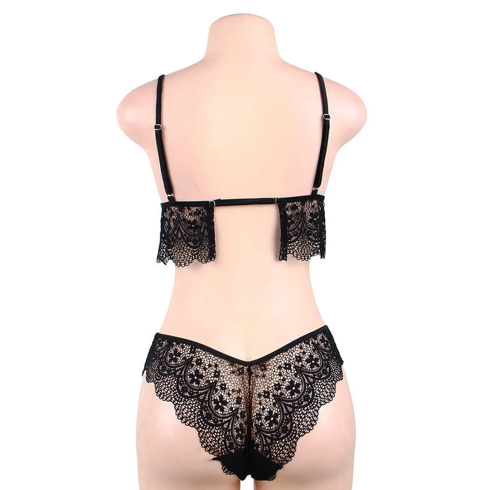 Black Lace Temptation 2pcs Bralette Lingerie Set