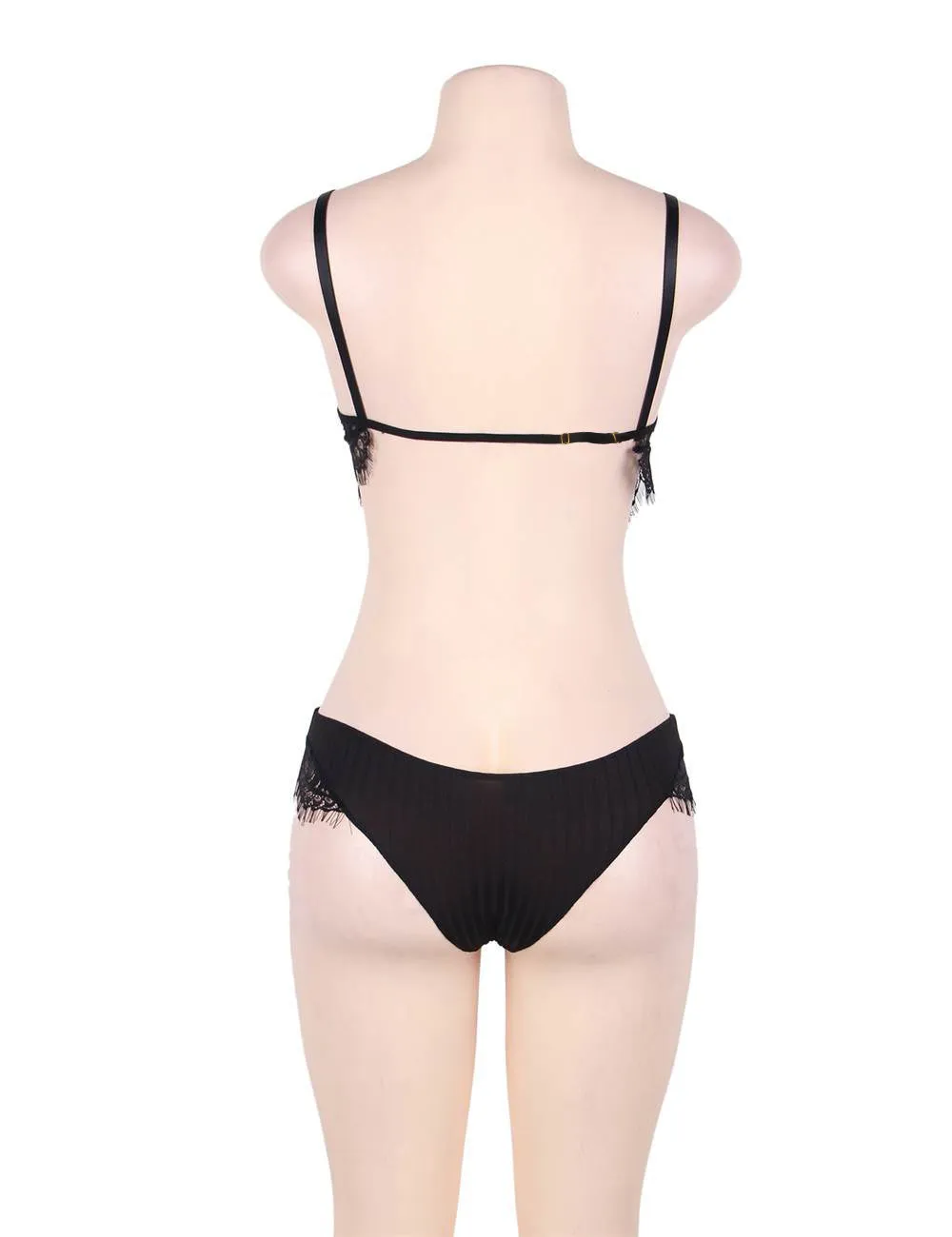 Black Lace Temptation 2pcs Bralette Lingerie Set