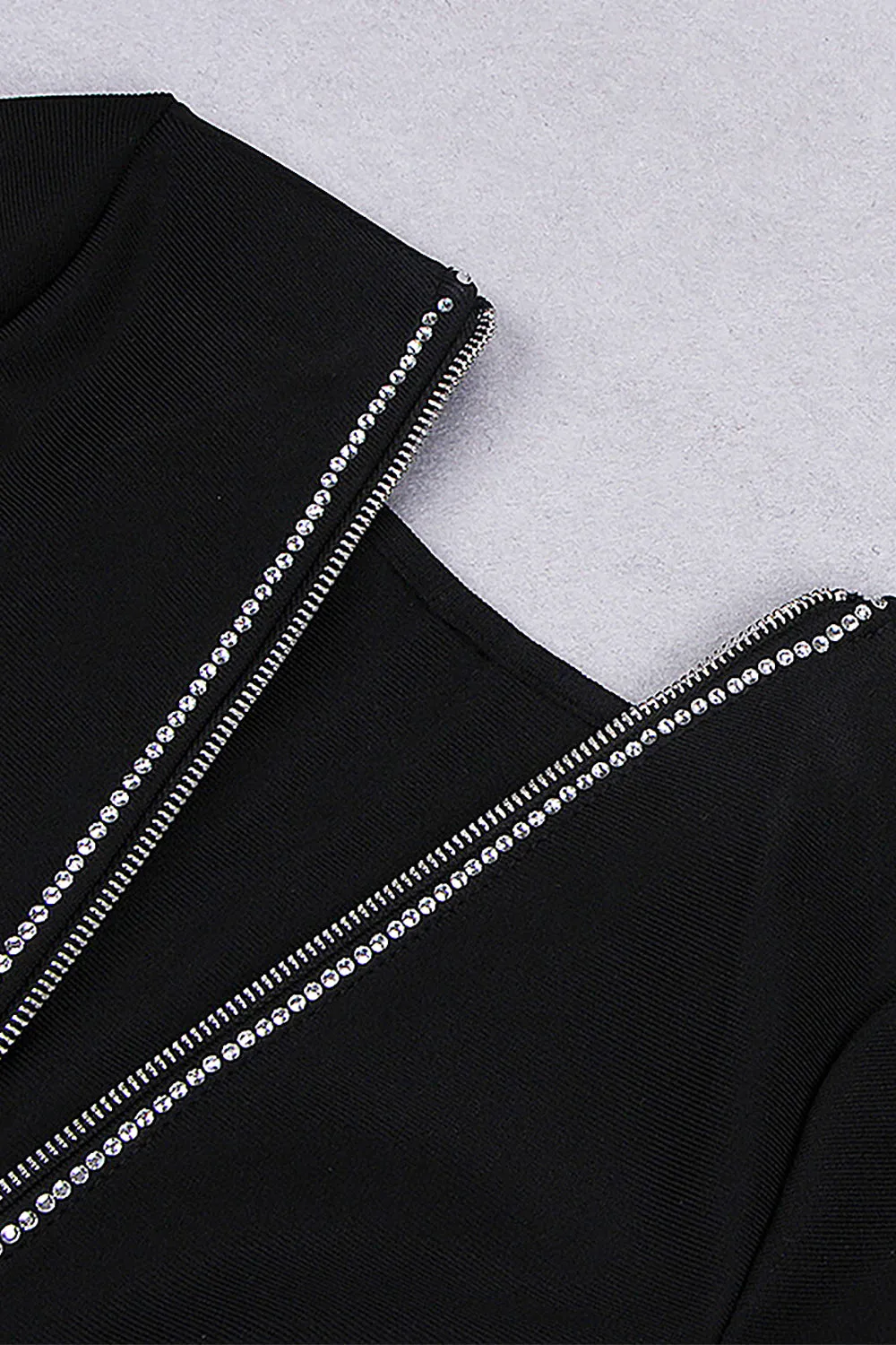 Black Long Sleeve Back Zipper Crystal Bandage Dress