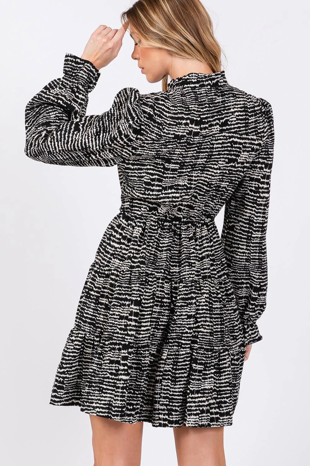 Black Printed Long Sleeve Mini Sage   Fig Dress: Black