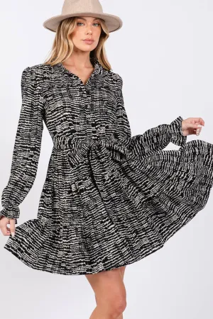 Black Printed Long Sleeve Mini Sage   Fig Dress: Black