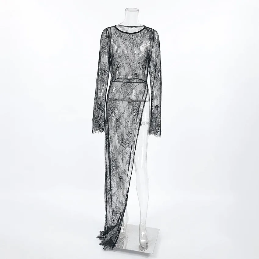 Black See-through Long Maxi Lace Dresses