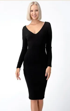 Black V-neck Bodycon Dress
