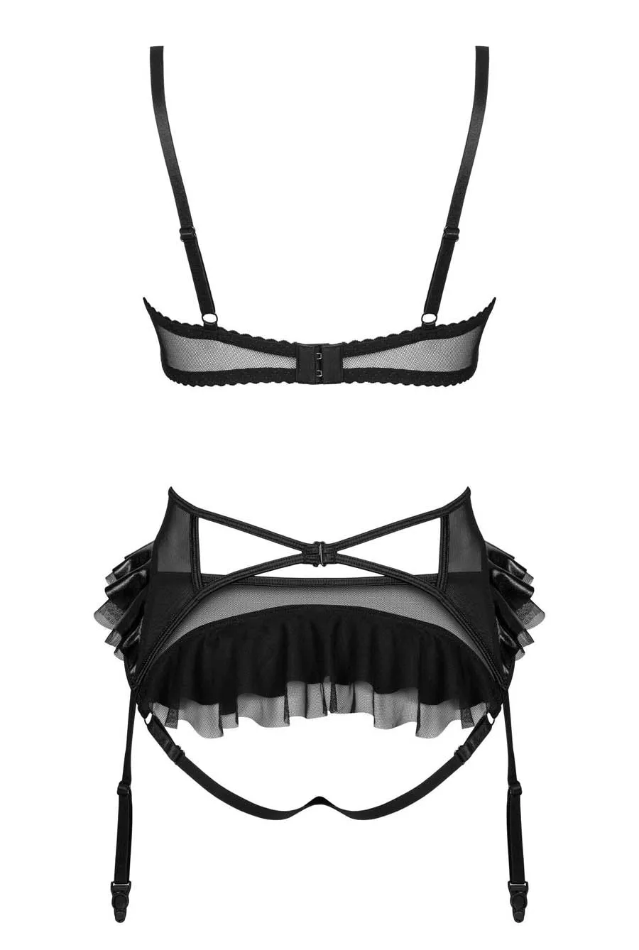 Black Wet Look Bra & Suspender Belt Set