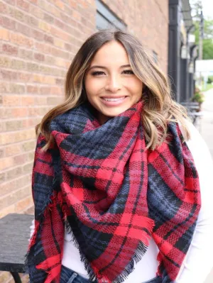 Blanket Scarf, Red/Navy/Black Combo