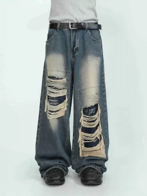 Blue Baggy Ripped Jeans Men