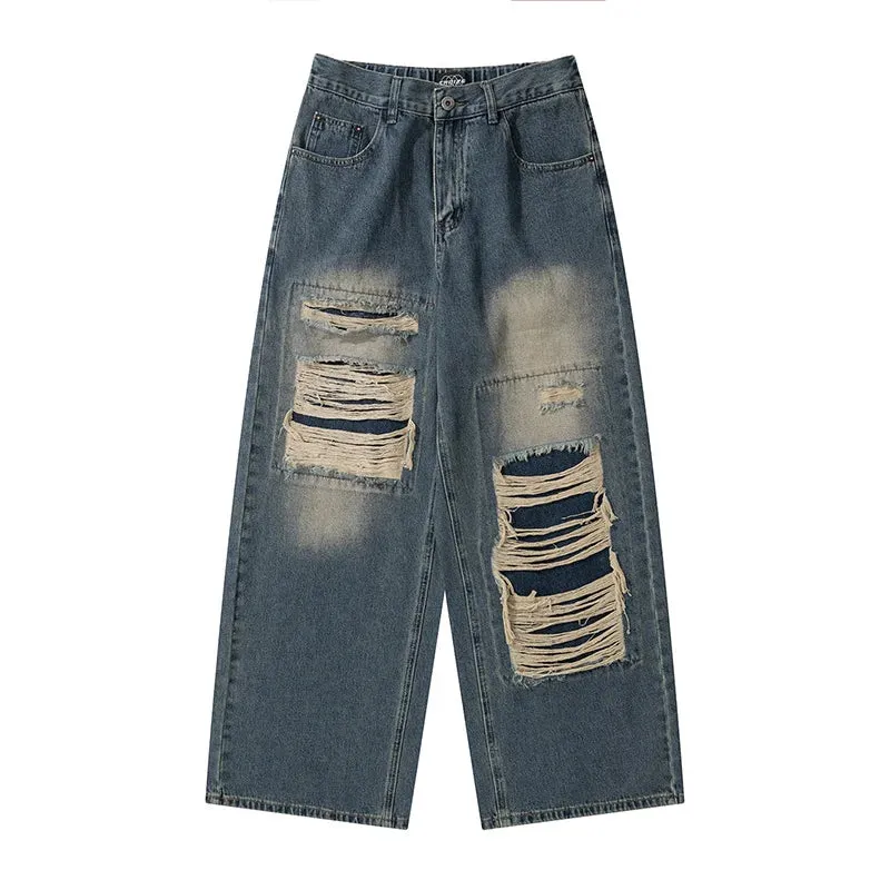 Blue Baggy Ripped Jeans Men