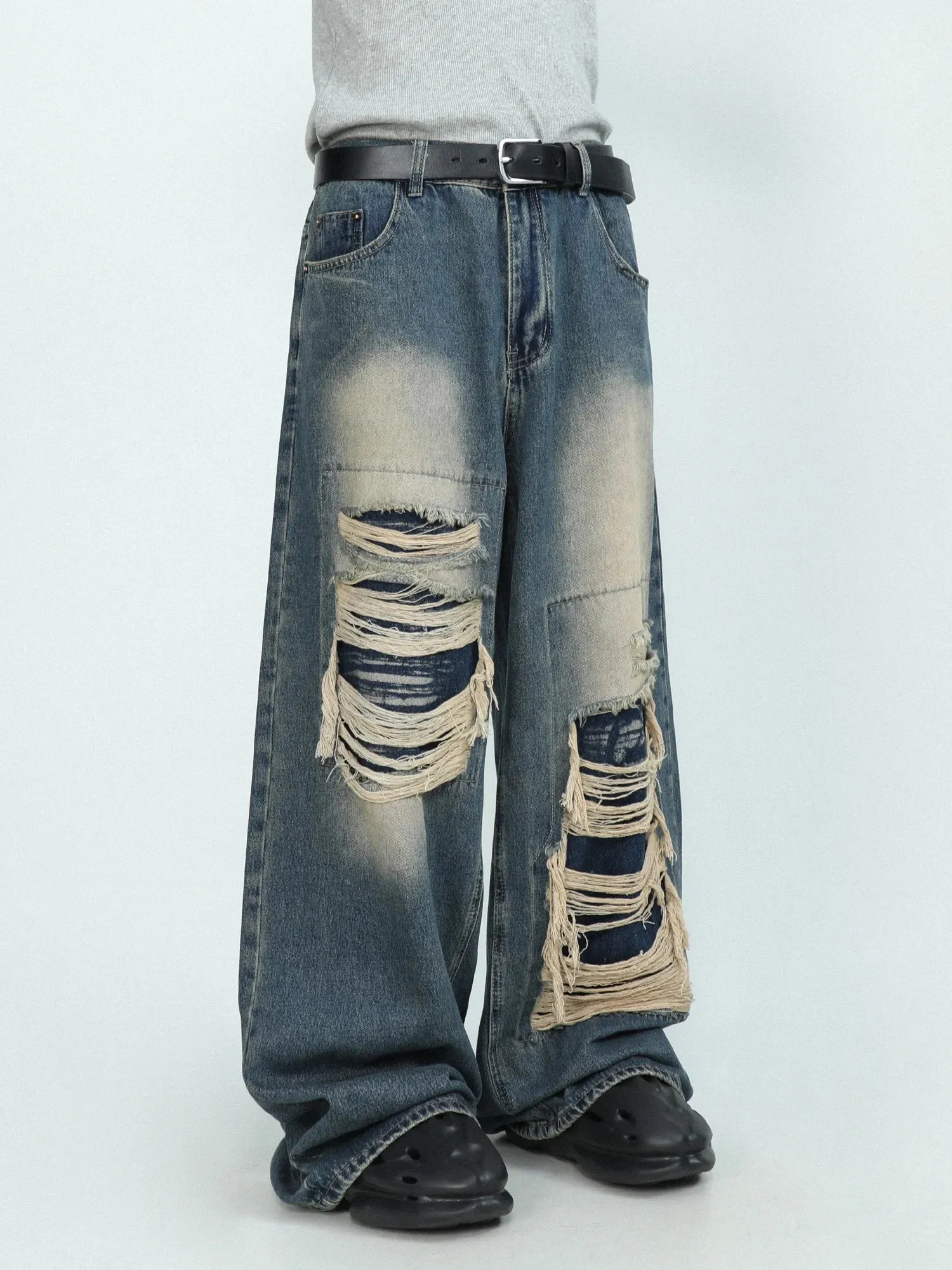 Blue Baggy Ripped Jeans Men