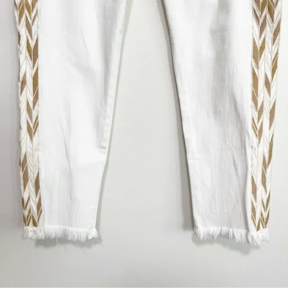 BOGO! AG Mid-Rise Stilt Crop Embroidered Boho Jeans Fray Hem White Tan 32