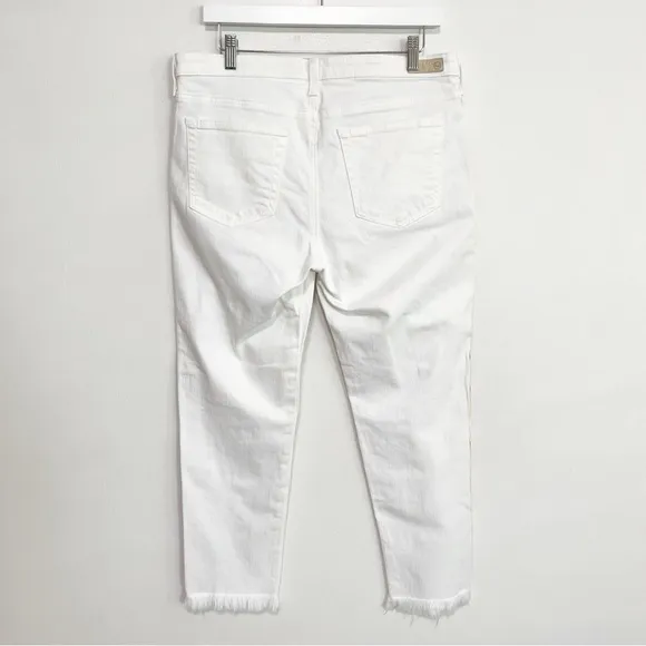BOGO! AG Mid-Rise Stilt Crop Embroidered Boho Jeans Fray Hem White Tan 32