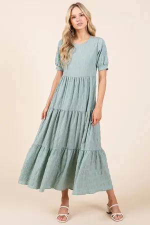 BOMBOM Textured Short Sleeve Tiered Dress
