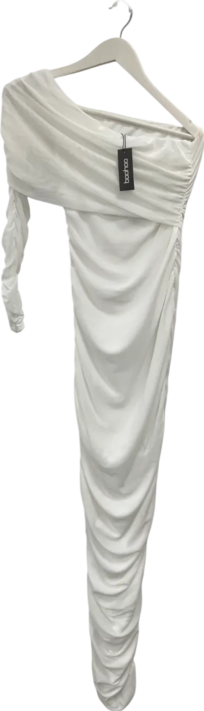 boohoo White One Shoulder Touched Mesh Maxi Dress UK 12