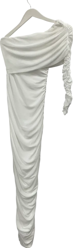 boohoo White One Shoulder Touched Mesh Maxi Dress UK 12